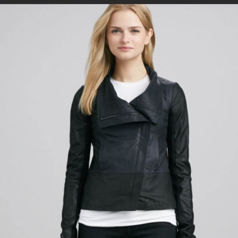Vince Colorblock Asymmetric Leather Jacket